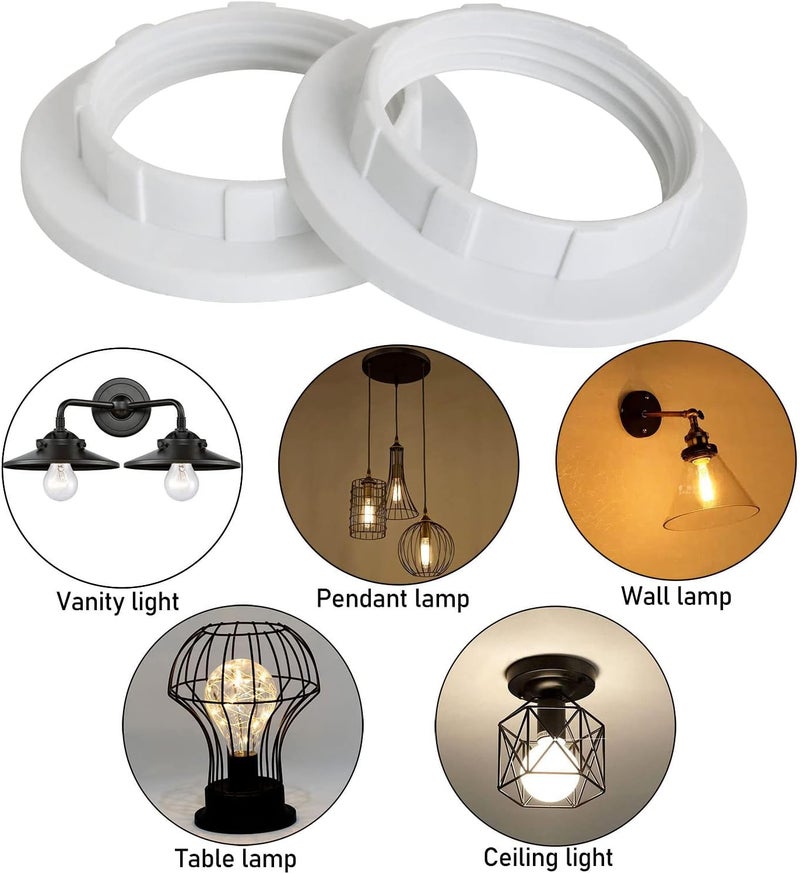 LUORNG E12 Lamp Shade Collar Rings 6PCS White E12 E14 Threaded Lamp Shade Holder Adapter, E14 Small Night Light Holder (OD.43mm, ID.26mm) - Image 2